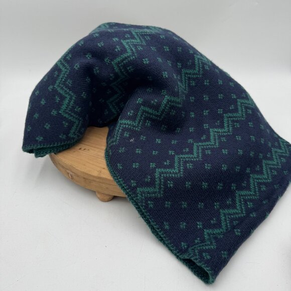 Talbots Whimsy Fair Isle Scarf blue green Trees Holiday Festive Navy Green Gold - Picture 8 of 10